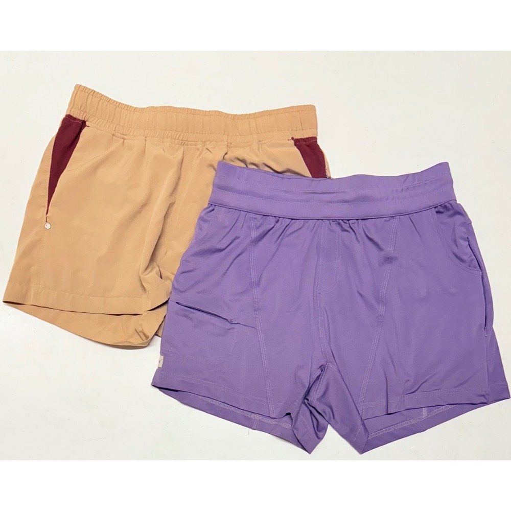 Volo California Volare Terra Athletic Shorts Women's Size L Purple‎ Tan Set of 2
